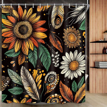 Cortina de chuveiro botânica verde, design floral boho verde escuro, à prova d'água, 152 x 183 cm, 12 ganchos, compatível com varões padrão.