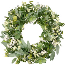 Couronne artificielle d'eucalyptus et de buis avec baies – Décoration de porte d'entrée toute l'année, compatible avec le style champêtre