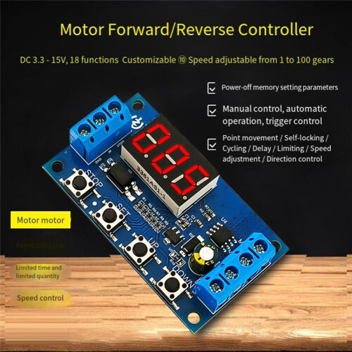 3.3V-15V Motor Forward and Reverse Controller Automatic Cycle Timing Delay Module Signal Trigger Brushed Motor 50W 1