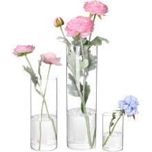 3pcs Clear Glass Cylinder Vases (4"/8"/12") for Centerpieces, Floating Candles, Party, Wedding & Home Decor