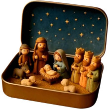 Mini Christmas Nativity Set in a Tin Box, Handcrafted Pocket Size mini Nativity Set, Christmas Decoration Indoor for Home Gifts Decor(Multicolor)