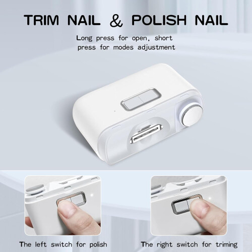Cortador de unhas elétrico 2 em 1 com duas velocidades, branco. 1
