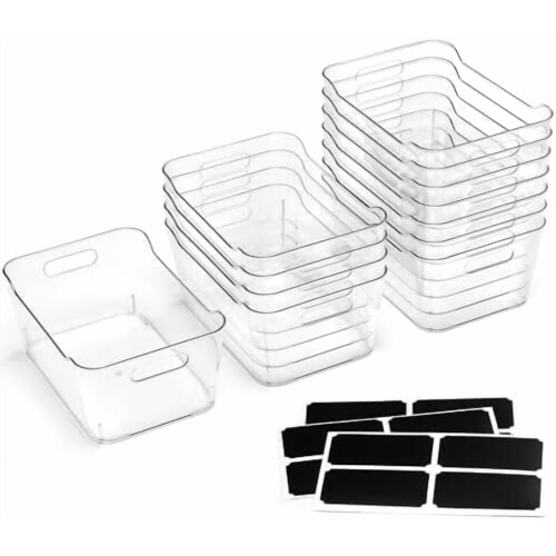 Contenitori in plastica trasparente con etichette, confezione da 12