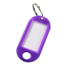 Colorful Key Tags for Hotel Rooms & Luggage – Writable, Keychain-Attached Labels (Purple) – Compatible with Travel Organization
