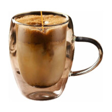 Double-Layer Insulated Glass Cup with Handle, Heat-Resistant for Hot/Cold Drinks, Borosilicate Glass, White