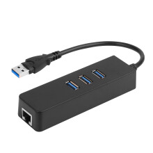 USB 3.0-hub med Gigabit Ethernet-adapter, 3 porte