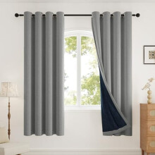 100% Blackout Thermal Curtains, 2 Panels (W52xL63), Soft Linen-Look Grey Drapes for Bedroom – Compatible with standard rods