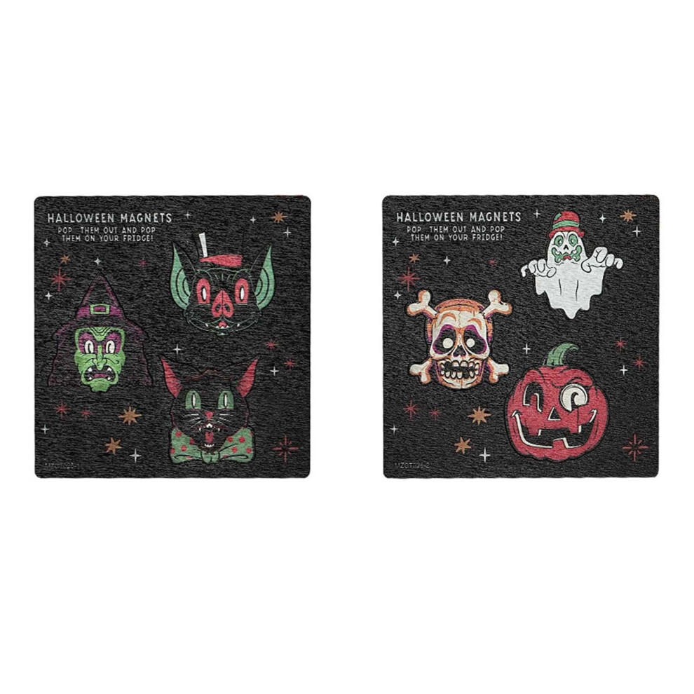 6Pcs Halloween Wall Stickers: Witch, Pumpkin, Skeleton – for Fridge, Car, Metal Door, Cabinets – Compatible with Halloween Parties
