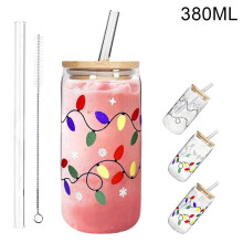Färgskiftande julmugg, 380 ml återanvändbar mugg med lock och sugrör – kompatibel med iskaffe, smoothie, cocktail