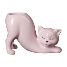 Keramikvase in Katzenform – Weiß, 15 cm