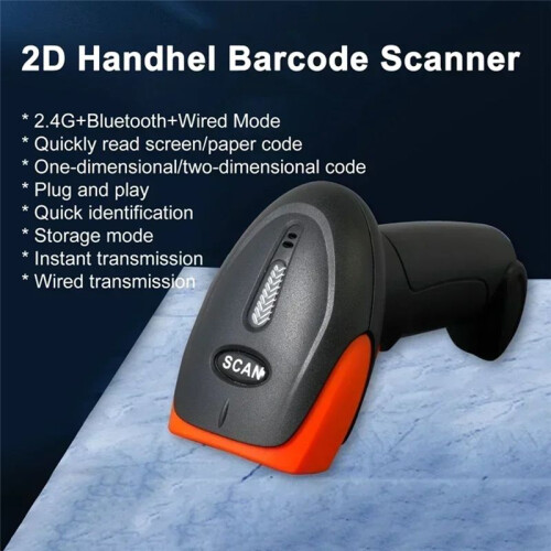 2D Handheld Barcode Scanner Draagbare 2.4G Draadloze  1D 2D QR Code Reader Bedrade Barcode Scanner 2