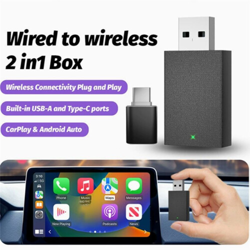Wireless Car CarPlay Dongel Adapter  Android Auto Box Wired to Wireless 2 in 1 2