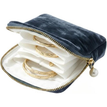 Jewelry Case Velvet Zipper Portable Organizer Blue