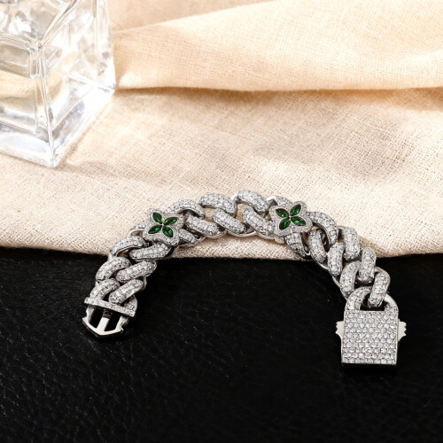 Βραχιόλι Miami Cuban Link Iced Out, Αλυσίδα Τετράφυλλης Ζιργκόν από Χάλκινο, Χρυσό και 2