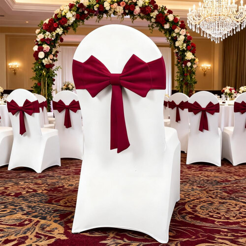 Red satin chair bow ties set elastic back 12 pcs 2