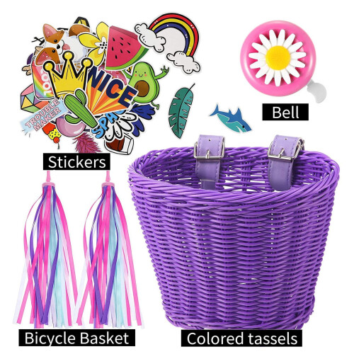Panier de vélo pour enfants avec décoration à pompons sur le devant 2