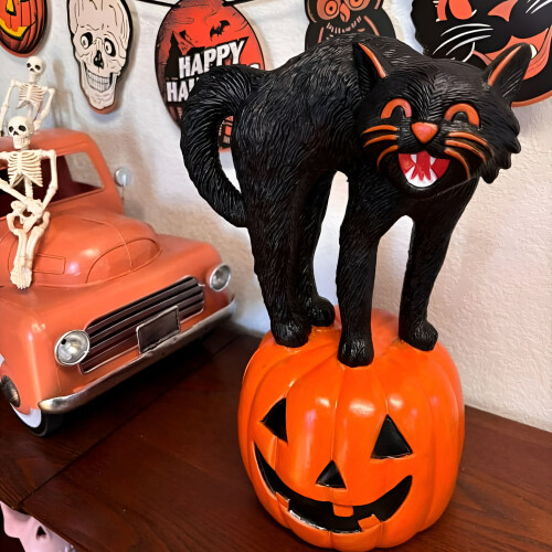 Sort kat og græskarhoved blæseform Halloween-dekoration 1 stk. 2