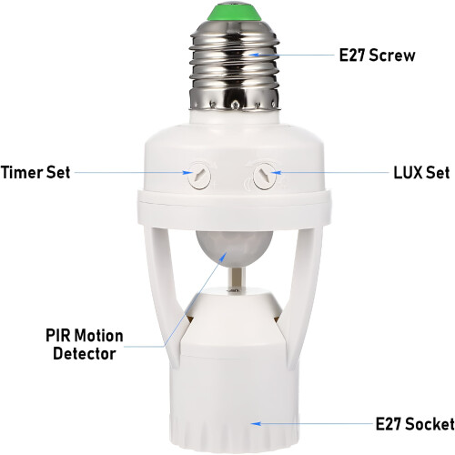 HIBIBUD Motion Sensor Light Socket E27 PIR Adapter 2 pcs 1