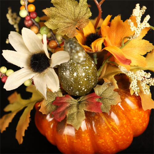 Halloween-gresskar med kunstige blomster, 1 stk. 2