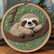 Cute Baby Sloth Punch Needle Kit for Beginners – DIY Embroidery Set with Printed Pattern, Hoop & Yarn (20x20cm), Compatible with Standard Punch