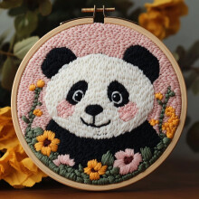 DIY Punch Needle Kit: Cute Panda Design, Easy for Beginners, Includes Hoop & Yarn – 20x20cm Embroidery Set for Craft Lovers