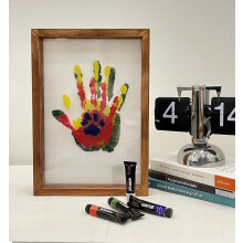 Personalized Family Handprint Kit with 5ml Paints DIY Keepsake Frame for Gift Memory Craft Art Activity(Brown)