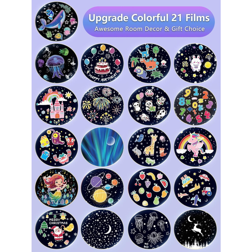 21 Film Sets Projection Night For Kids, Rotating Starry Projector With Speaker & Remote Control Light