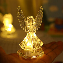 Figurină de înger cu cristal transparent, lumină de noapte LED, 1 buc.