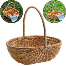 Wicker Picnic Basket with Handle – Multipurpose Woven Fruit & Grocery Storage, Outdoor Picnic, Home Decor, Harvest Organizing (12"x9"x11", 1Pc)