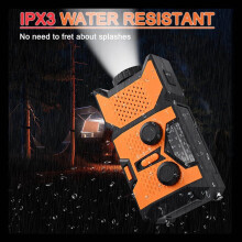 Emergency Hand Crank Solar Lamp w/ AM/FM/WB Radio, 2000mAh Battery, Flashlight & Alarm – Orange