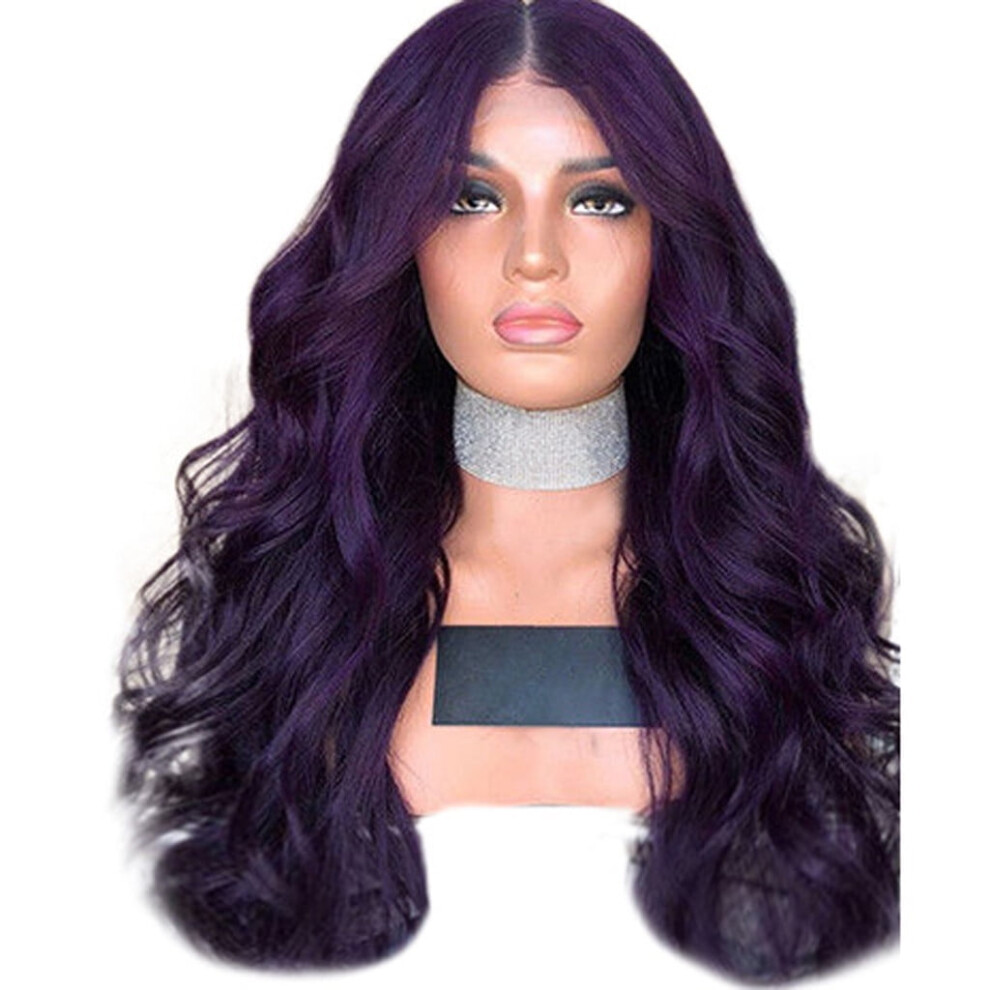 Unisex Purple Fashion Women Long Hair Full Wig Natural Curly Wavy Synthetic Hair Wigs