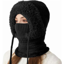 3 in 1 Beanie Hat with Scarf and Mask,Womens Knit Balaclava Hat Fleece Lined Outdoors Winter, Warm Knitted Face Hat Cap