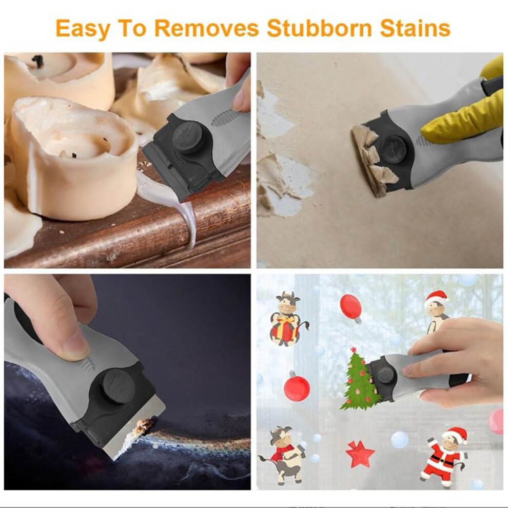(Gray, 1 Shovel 10Pc Plastic Blade 10Pc Metal Blade) Metal & Plastic Razor Scrapers For Cooktop Cleaning 6017806873374