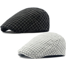 Heren pet van geruit katoen (newsboy cap, 2 stuks)