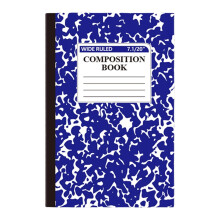 Caderno de composição com estampa de mármore, pautado, 60 páginas, capa dura, encadernação costurada, azul escuro – Ideal para uso em sala de