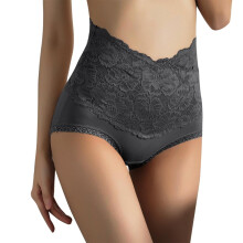 Calcinha feminina plus size de cintura alta com cobertura total, design em renda, macia e confortável para uso diário, preta, tamanho G.