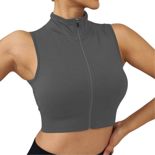 Γυναικείο φανελάκι Tank Top, άνετο και casual, με ψηλό λαιμό και φερμουάρ, γρήγορο