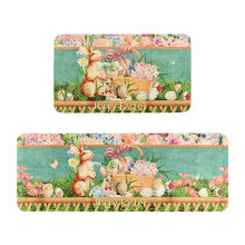 Lot de 2 tapis de cuisine de Pâques (40 x 60 cm et 40 x 109 cm) – Tapis de sol style ferme pour la décoration de Pâques