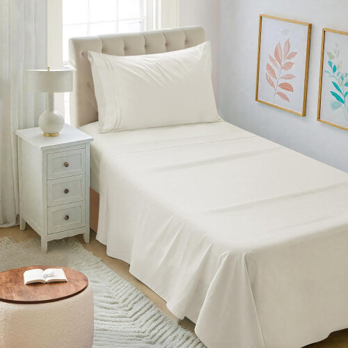 Ensemble de draps en microfibre 3 pièces, lit simple XL, couleur ivoire