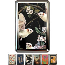 Vintage metal RFID-blokerende slank pung med trykknaplukning, retro art deco kortholder (6 stilarter: Måne, UFO, flagermus, blomster) – kompatibel