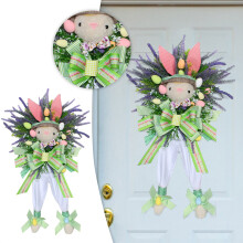 Osterhasen- und Eierkranz für die Haustür – Blumenschmuck mit Schleife, festliche Frühlingsdekoration