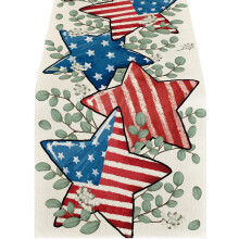 Chemin de table patriotique à motif de chien, feux d'artifice et drapeau américain, idéal pour la décoration de la fête nationale américaine,