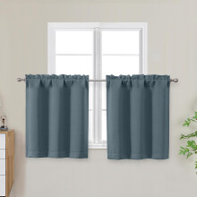 Stone Blue Short Blackout Curtains, 24" L, Tier Style, Rod Pocket, for Kitchen/Bath/ RV, 2 Panels (30"x24")