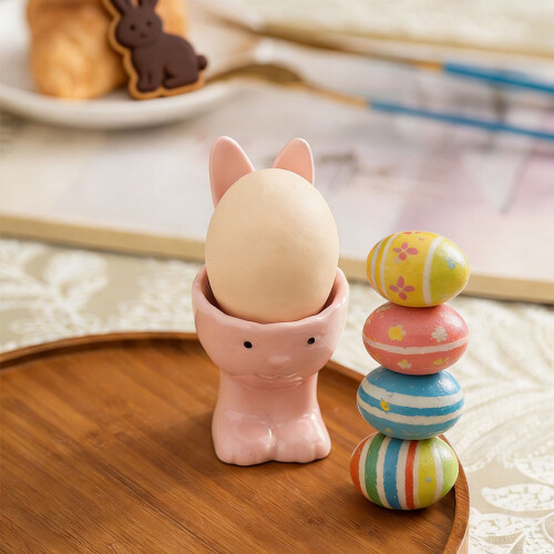 Porte-œufs en céramique rose en forme de lapin (1 pièce)
