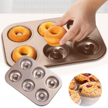 Nonstick Donut Pans, 6-Cavity Deepened Baking Pan, Heavy Duty & Dishwasher Safe, Compatible with Oven, Beige (27x18.5cm)