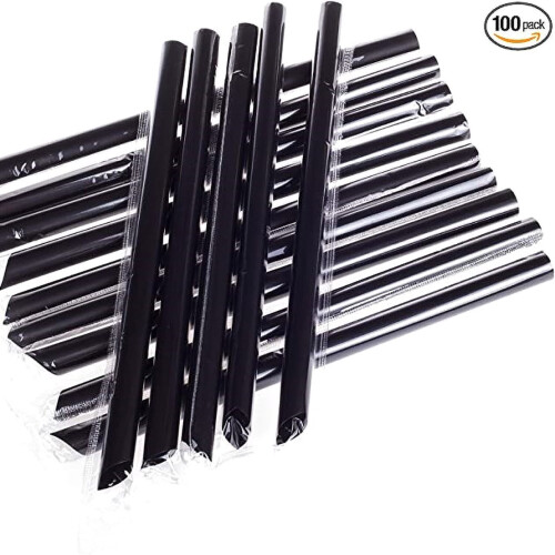Cannucce per bevande, 24 cm, diametro 11 mm, 100 pezzi, nere