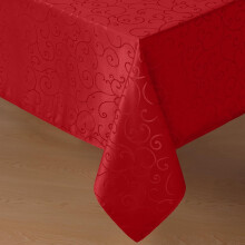 Christmas Jacquard Rectangle Tablecloth, Red Waterproof Damask Floral Pattern, 52x70 Inch, Heavy Weight for Dining/Party/Holiday