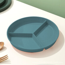 Lightweight Divided Dinner Plates Round Plastic 10 In Buffet Plates Green Three-Cell Grid Stackable Plates