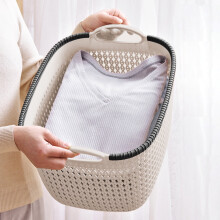 Thickened Plastic Storage Basket with Handle, Imitation Rattan Design, 11.65x9.29x6.61", Brown & Beige – Toys, Snacks, Laundry, Home/Office/School