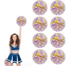 8pcs 10" Metallic Foil Cheer Poms with Handle & Flowers – Compatible with Cheerleading, Dance, Sport Teams & Parties